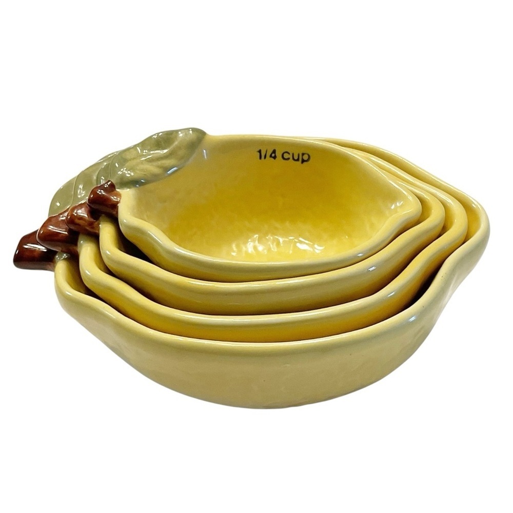 Creative Co-Op Lemon Measuring Cups Set Stoneware 4pc NEW